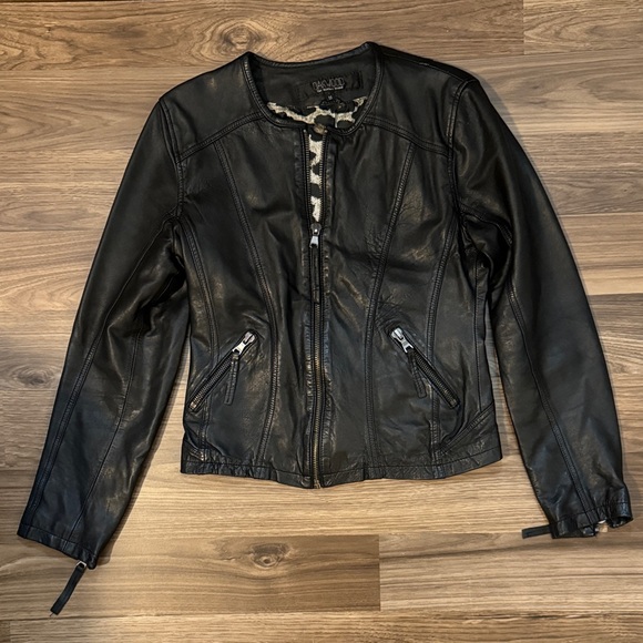 Oakwood Leather Moto Genuine Black Soft Lined Collarless Zip Up Jacket France M - Picture 1 of 15